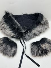 YAKA KÜRKÜ KIRÇILLI SİYAH KREM