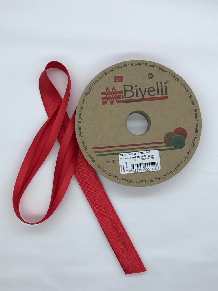SATEN KATLI BİYE KIRMIZI 20mm