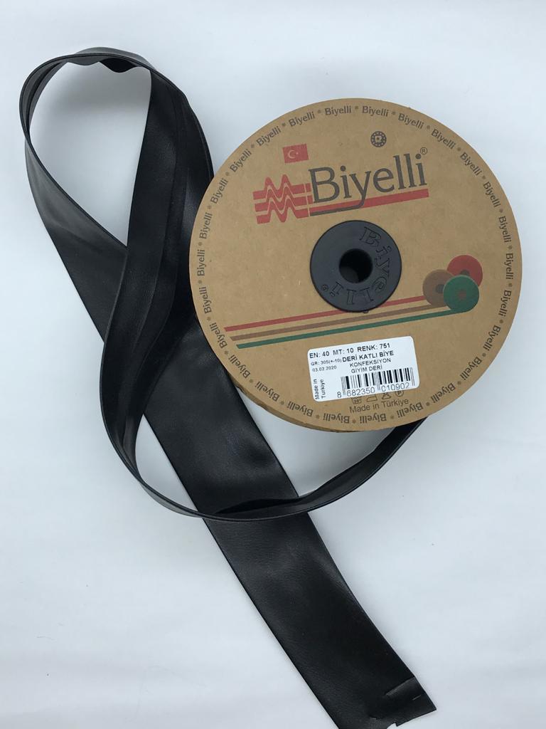 DERİ KATLI BİYE SİYAH 40mm