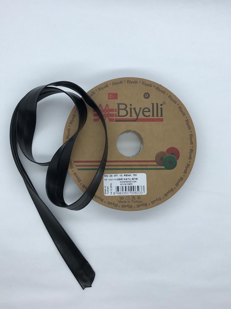 DERİ KATLI BİYE SİYAH 20mm