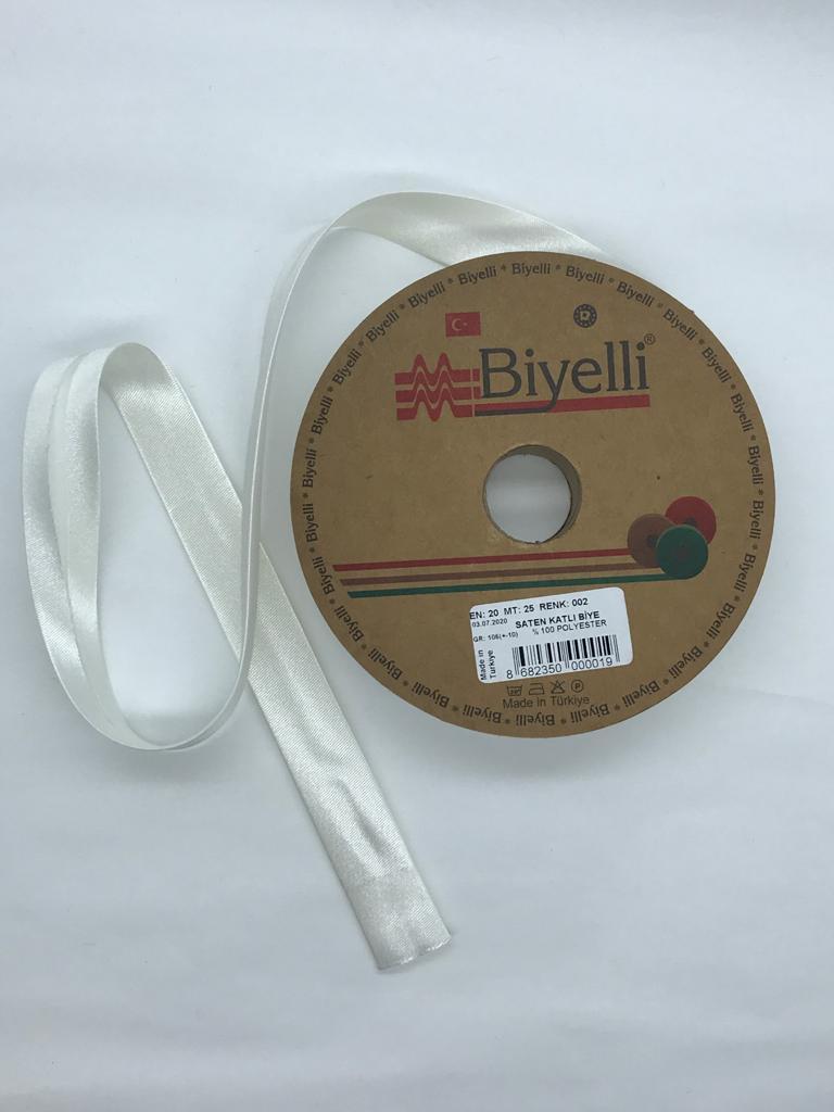 SATEN KATLI BİYE KIRIK BEYAZ 20mm