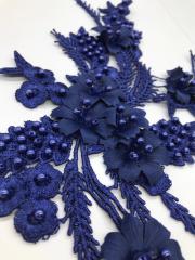 ÇİÇEKLİ BONCUK DETAYLI APLİK LACİVERT