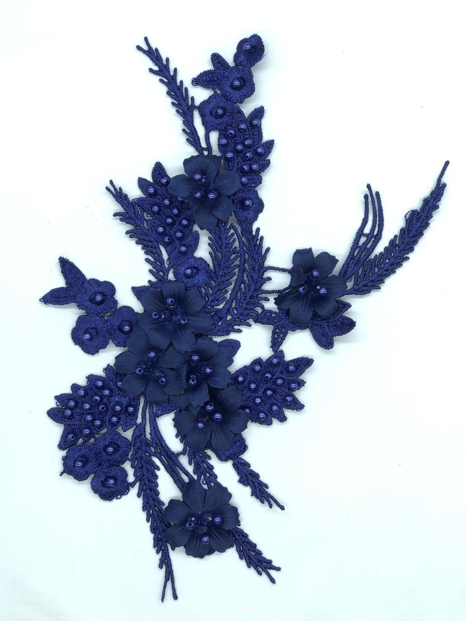 ÇİÇEKLİ BONCUK DETAYLI APLİK LACİVERT