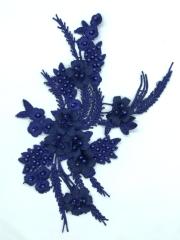 ÇİÇEKLİ BONCUK DETAYLI APLİK LACİVERT