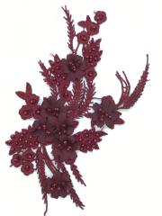 ÇİÇEKLİ BONCUK DETAYLI APLİK BORDO