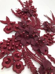 ÇİÇEKLİ BONCUK DETAYLI APLİK BORDO