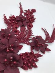 ÇİÇEKLİ BONCUK DETAYLI APLİK BORDO