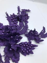 ÇİÇEKLİ BONCUK DETAYLI APLİK MOR