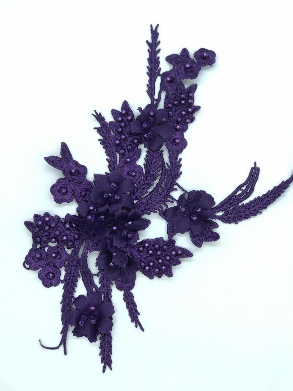 ÇİÇEKLİ BONCUK DETAYLI APLİK MOR