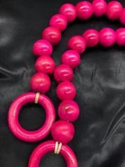 AHŞAP BONCUKLU ÇANTA SAPI KOYU PEMBE