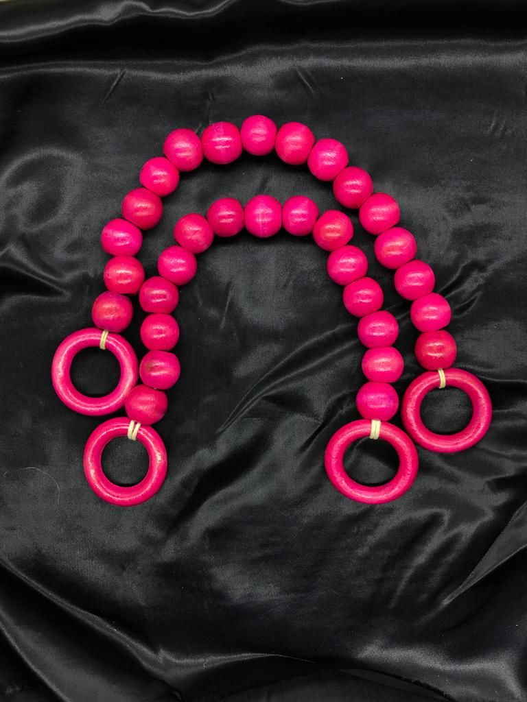 AHŞAP BONCUKLU ÇANTA SAPI KOYU PEMBE