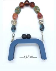 AKRİLİK TAŞLI AHŞAP ÇANTA SAPI MAVİ