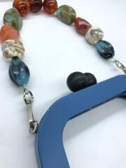 AKRİLİK TAŞLI AHŞAP ÇANTA SAPI MAVİ