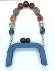 AKRİLİK TAŞLI AHŞAP ÇANTA SAPI MAVİ