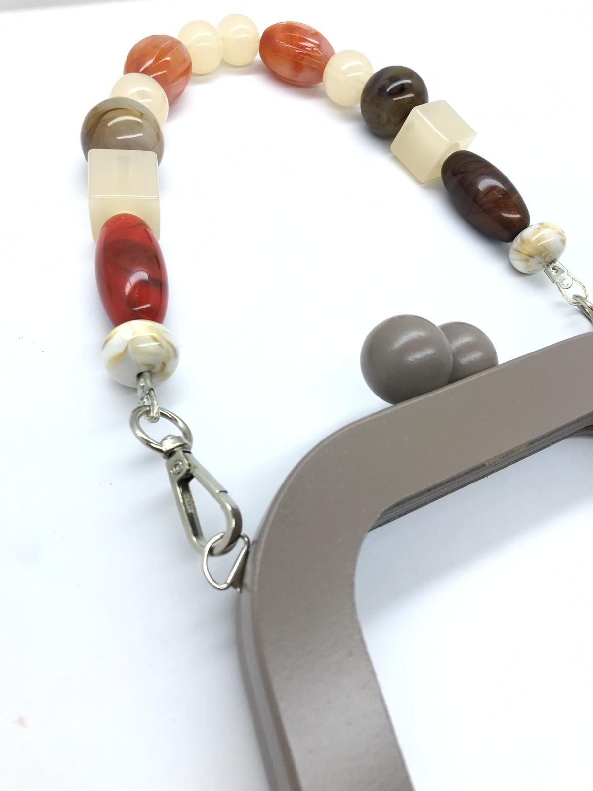 AKRİLİK TAŞLI AHŞAP ÇANTA SAPI GRİ