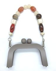 AKRİLİK TAŞLI AHŞAP ÇANTA SAPI GRİ